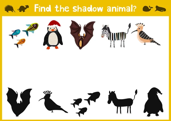 Cartoon Vector Illustration of Education Shadow Matching Game for Preschool Children find shade for the animals. All images are isolated on a white background and you can move them. Vector — Wektor stockowy