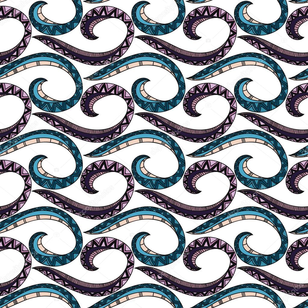 Hand drawn seamless pattern in doodle art for the design cards , branding, wedding invitations, label, poster, banner, template with colorful waves . Vector