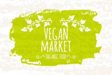 Colorful creative green logos poster for vegetarian shops and supermarkets cares for healthy food isolated on white background with old paper texture. Vector