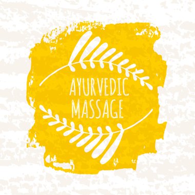 Creative colorful poster for the Studio Ayurvedic massage involved in the relaxation and restoration of health isolated on white background with old paper texture. Vector