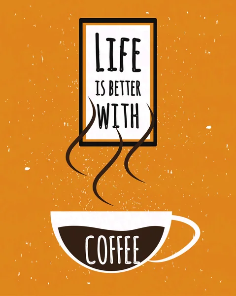 Colorful typography poster with motivational quote life is better with a Cup of strong Colombian coffee on old paper texture background. Vector — 图库矢量图片