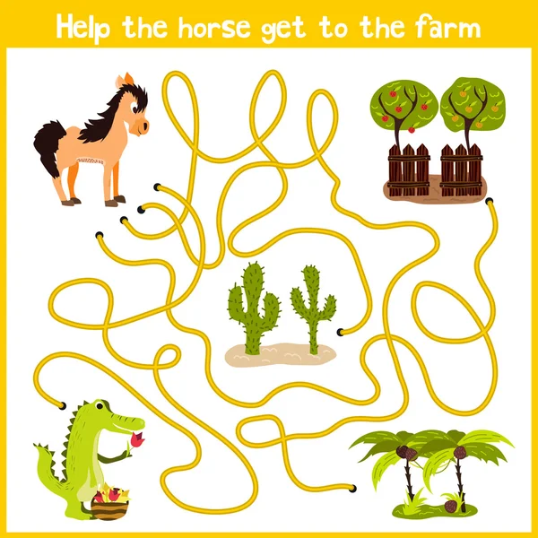 Cartoon of Education will continue the logical way home of colourful animals. Spend a nice home on horse farm on the right track. Matching Game for Preschool Children. Vector — ストックベクタ