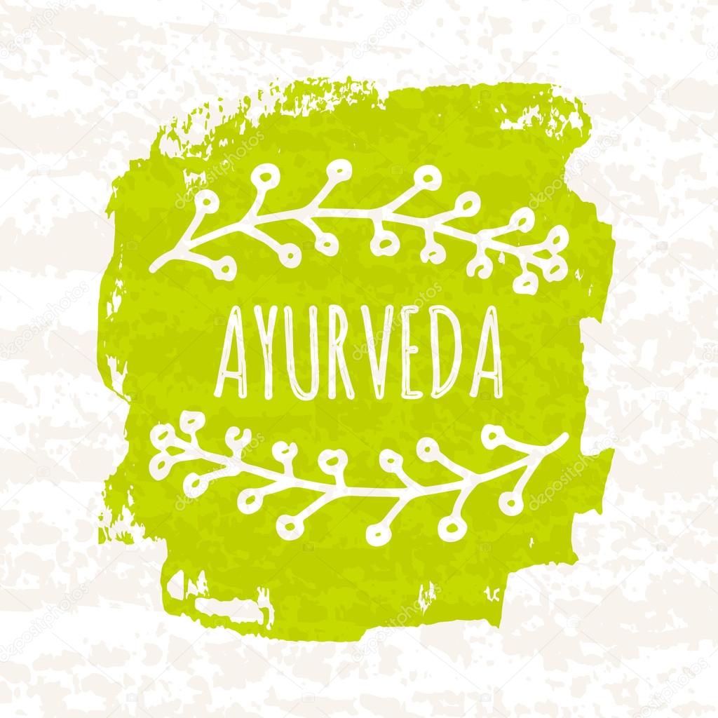 Creative colorful green Ayurvedic poster isolated on white background with old paper texture. Vector illustration