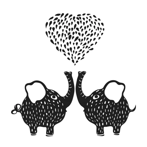 Hand drawn lettering typography poster. Isolated silhouette of a couple in love blowing the heart through the trunk on a white background. A Valentines day gift. Vector
