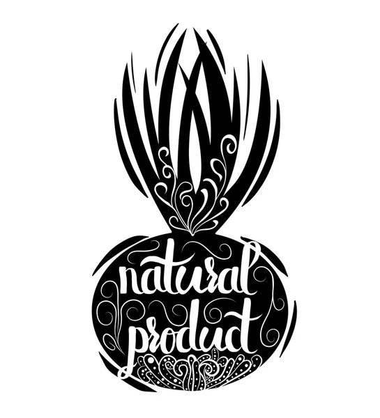 Creative typographic poster or a stamp on the black silhouette of a bow isolated on a white background for the online shops and supermarkets to sell  natural products. Vector — Stok Vektör