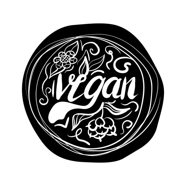 Kreative typografische Beschriftung Schriftzug vegan umgeben von Blättern und Beeren handgefertigt. Vektor — Stockvektor