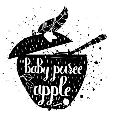 Baby food from Apple on a white background. Baby puree.Vector