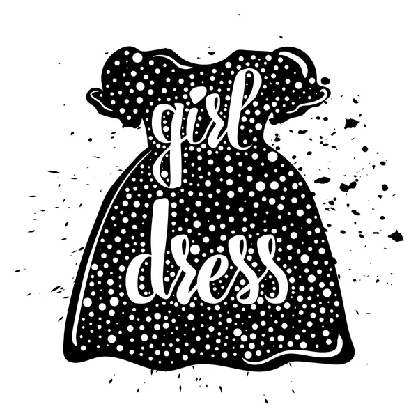 Vintage cartoon print baby girls dress and hand lettering isolated on white background. Vector — Stock vektor