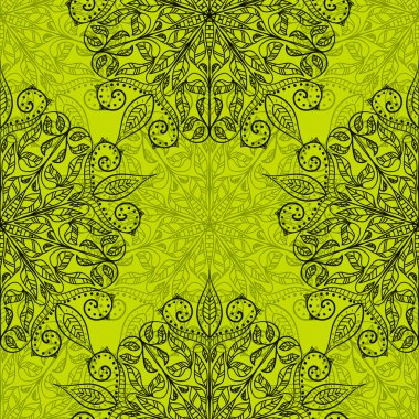 Ethnic decorative handmade green seamless pattern. Islam, Arabic, Indian, Ottoman motifs. Classic mandala. Vector