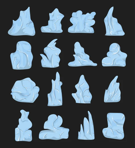 Dibujos animados hermosos icebergs azules agrietados bajo la nieve en el fondo para crear cualquiera de las canciones de dibujos animados divertidos para llenar sus escenas o fondos de interfaz de juego. Vector — Vector de stock