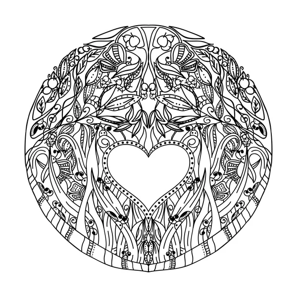 Decorative hand pattern with the image of forest nature for book coloring pages for adults. Antistress. Vector — 스톡 벡터