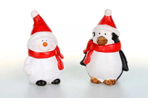 Weihnachtsdeko Puppen Schneemann Und Pinguinpuppen Weihnachtsmann Outfit — Stockfoto