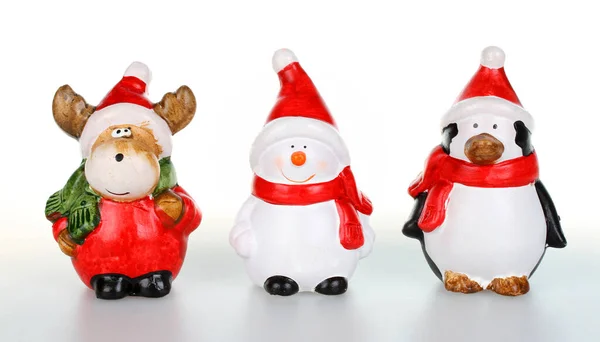 Christmas Decorations Dolls Snowman Moose Penguin Dolls Santa Clause Outfit — Stock Photo, Image