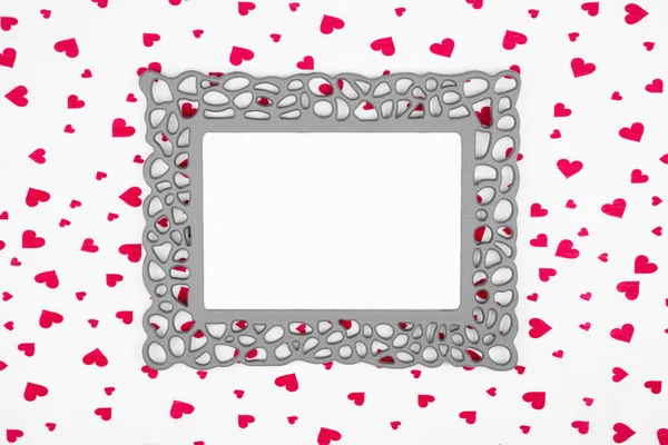 Retro Frame Red Hearts Background Copy Space Minimal Valentines Day — Stock Photo, Image