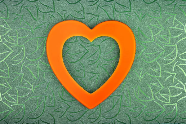 Coeur Orange Sur Fond Vert Texturé Floral Concept Saint Valentin — Photo