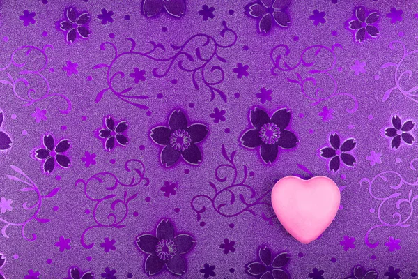 Cuore Rosa Sfondo Floreale Viola Strutturato Concetto Giorno San Valentino — Foto Stock