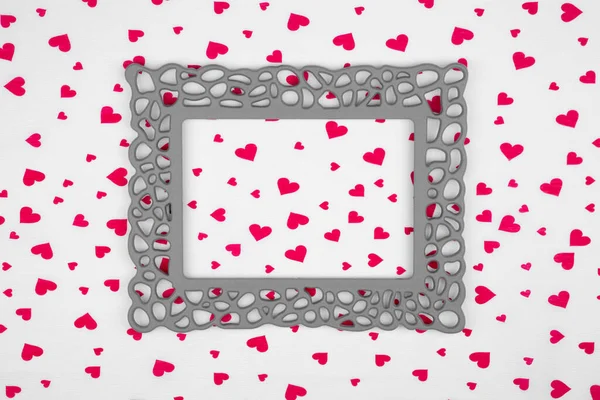 Retro Rahmen Auf Rotem Hintergrund Minimales Valentinstag Konzept — Stockfoto