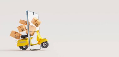 Mobiletle hızlı dağıtım konsepti akıllı telefon ekranı 3D görüntüleme, 3D resimleme ile paketler ile geliyor