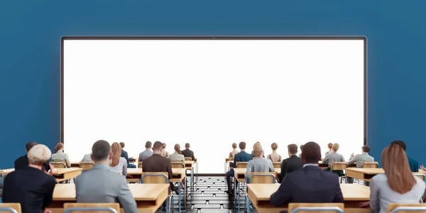 Business people on online meeting or webinar with empty white mock up computer screen 3D Rendering, 3D Illustration