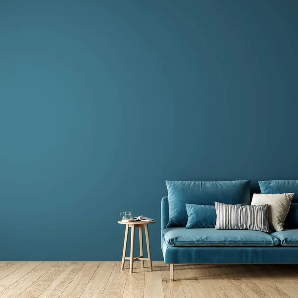 Diseño Interior Moderno Sala Estar Con Sofá Azul Maqueta Vacía —  Fotos de Stock