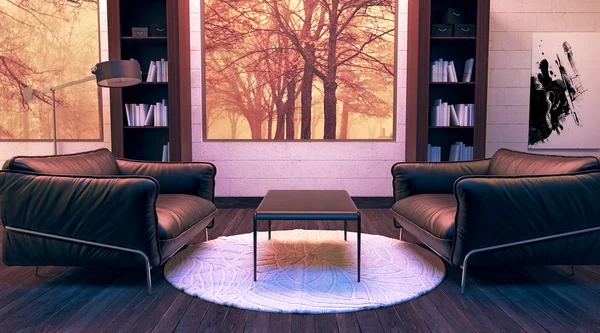 Hartholzboden mit Wand aus Metallplatten — Stockfoto