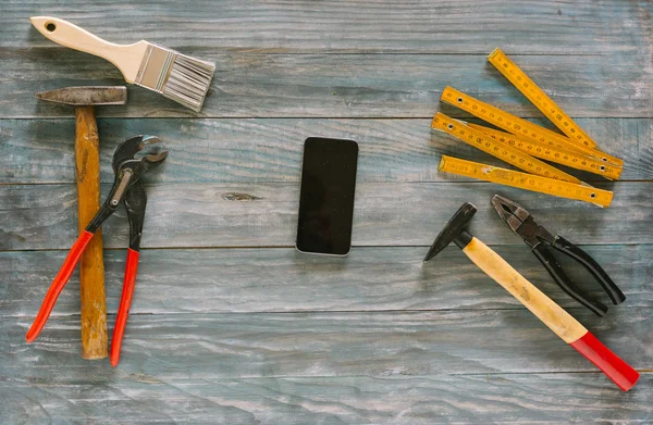 Faça você mesmo remodelação em casa e conceito de renovação, mesa de trabalho — Fotografia de Stock