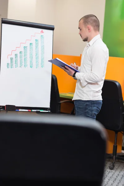 Young man attending business school project