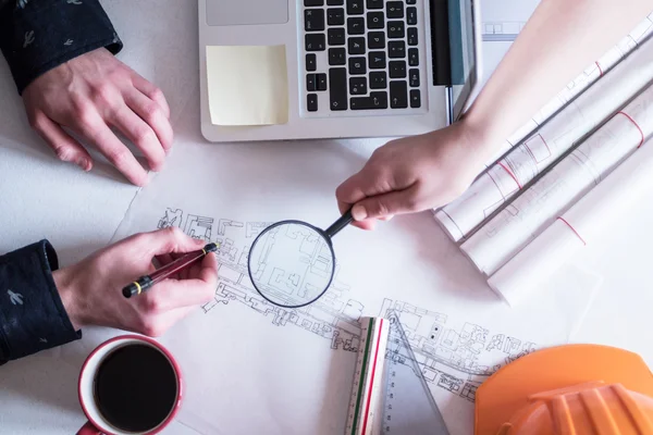 Mimar mimari proje üzerinde çizim Üstten Görünüm