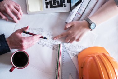 Mimar mimari proje üzerinde çizim Üstten Görünüm