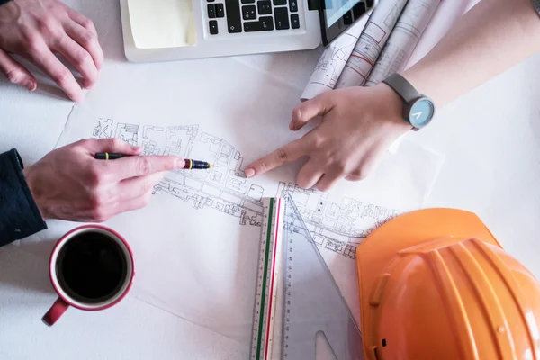 Mimar mimari proje üzerinde çizim Üstten Görünüm