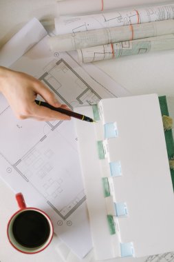 Mimar mimari proje üzerinde çizim Üstten Görünüm
