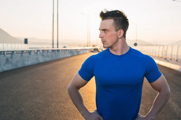 Half length portrait of muscular build handsome male posing for — Stock Photo, Image