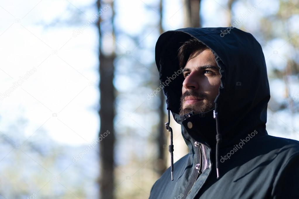 man in spring forest