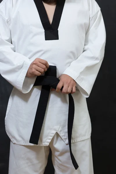 Fehér Karate harcos elszigetelt — Stock Fotó