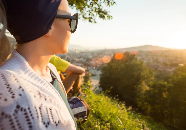 Girl enjoying sunset view — Stock Photo, Image