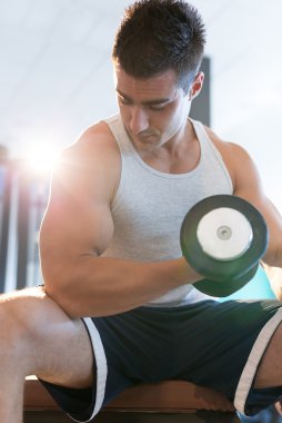 Adam dambılı kaldırıyor.