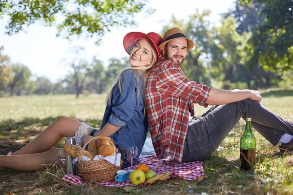 Gezond vegetarisch of veganistisch picnic met een heerlijke verspreiding van vruchten — Stockfoto