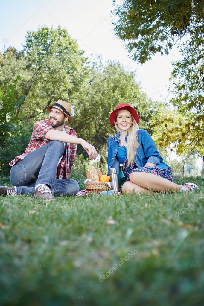 Healthy vegetarian or vegan picnic with a delicious spread of fruits