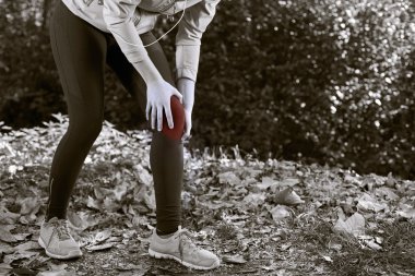 Knee Injury - sports running knee injuries on woman. Male runner clipart