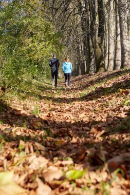 Genç çift birlikte parkta - çalışan doğa düşmek