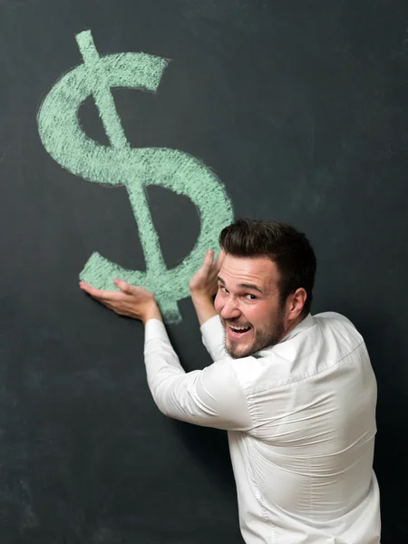 Hombre con barba ahorrando dinero — Foto de Stock