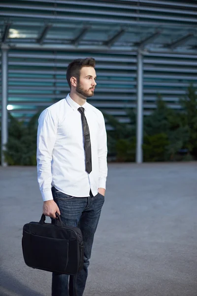 Detalle de un hombre de negocios sosteniendo un maletín — Foto de Stock