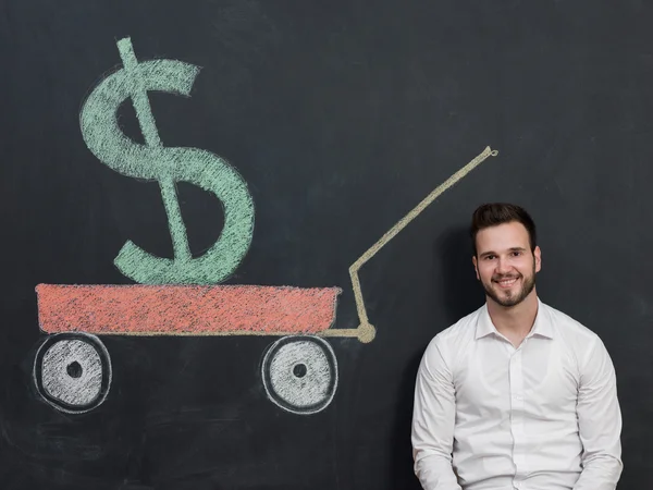 Portrait of young man with beard business concept, saving money — Stock Photo, Image