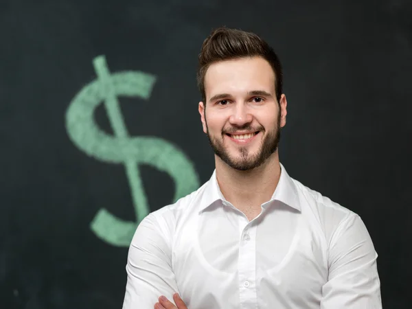 Portret van een jonge vrouw, leraar voor een bord — Stockfoto