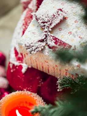 Noel parlak dekorasyon üzerine ahşap arka plan