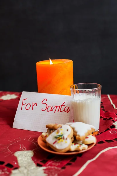 Christmas candles by the Christmas trees and fire, dear santa — Stock Photo, Image