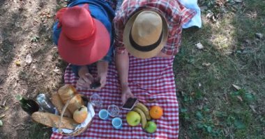 Vejetaryen çift açık Parkta piknik kavramı