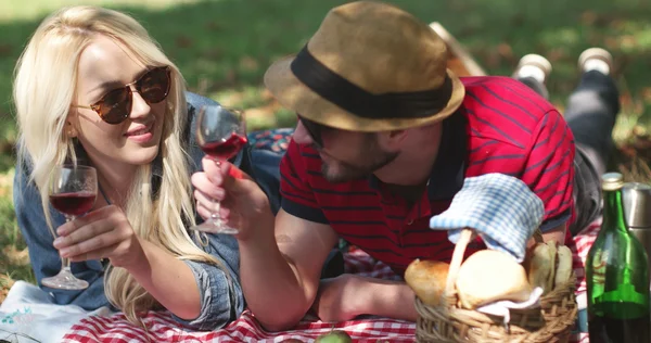 Picnic concept with vegetarian couple in park outdoor — Stock Photo, Image