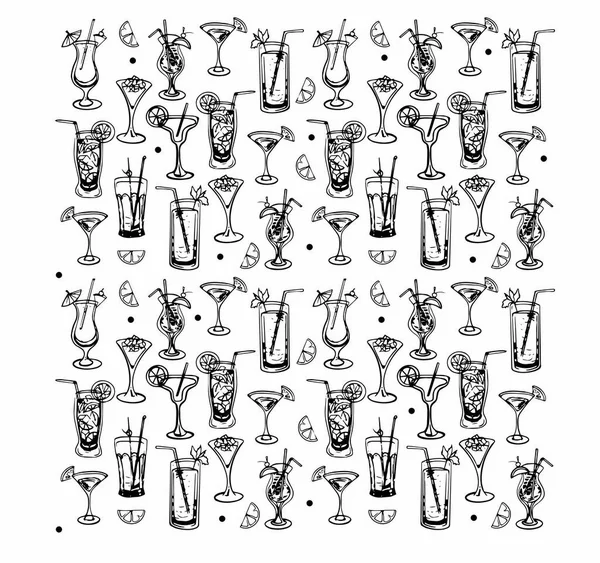 Alcohol Drinks Cocktails Seamless Pattern Flat Style — Stock Vector