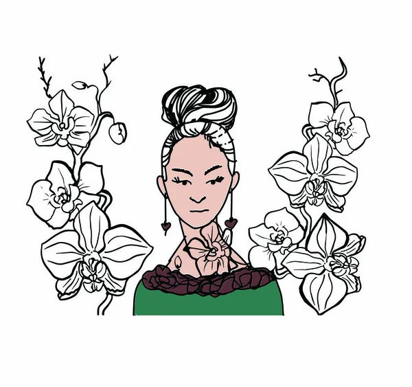 Bild Eines Netten Mädchens Mit Blumen Illustration Für Die Website — Stockvektor
